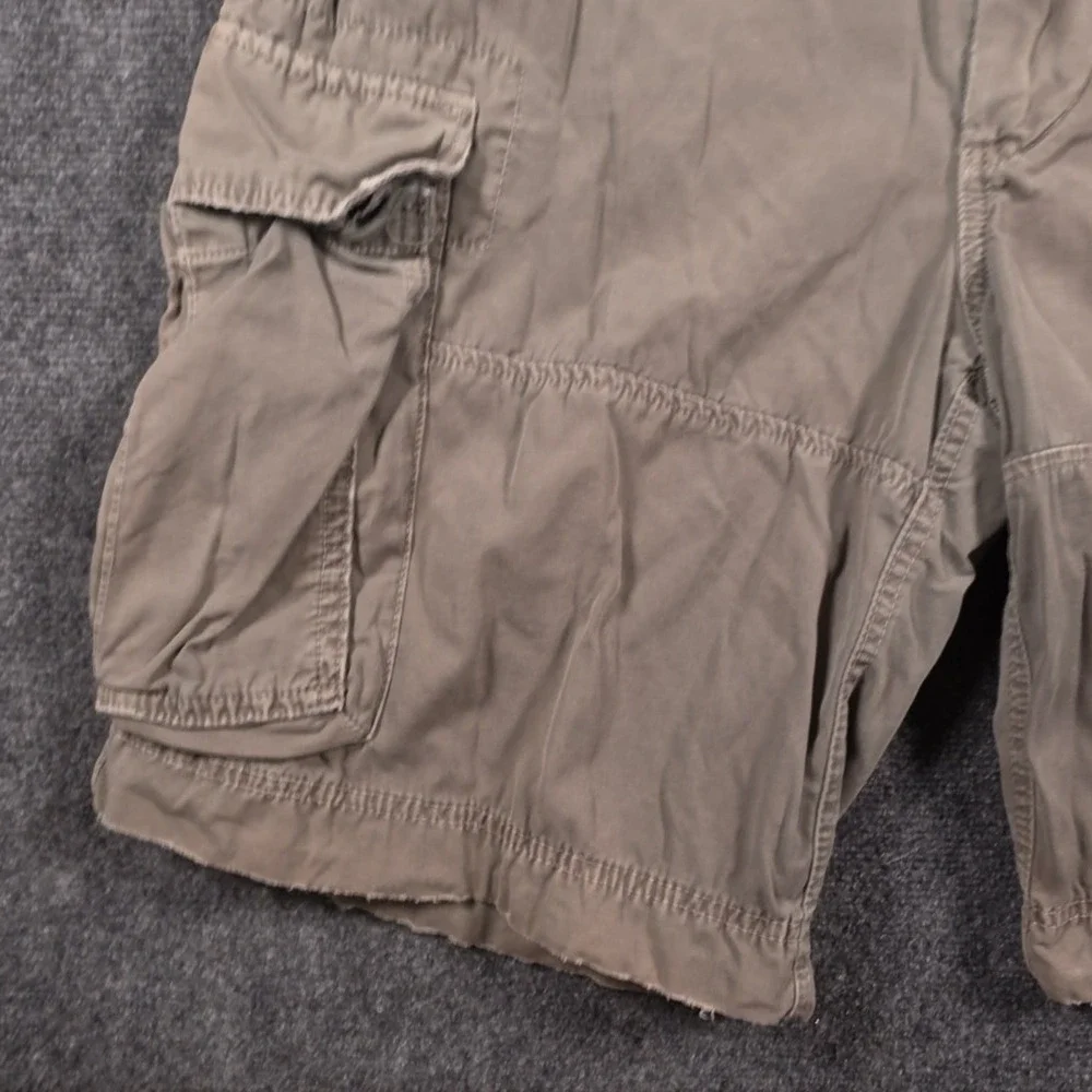 VTG Abercrombie Cargo Shorts Mens XL Khaki Tan Cotton Elastic Waist Pockets